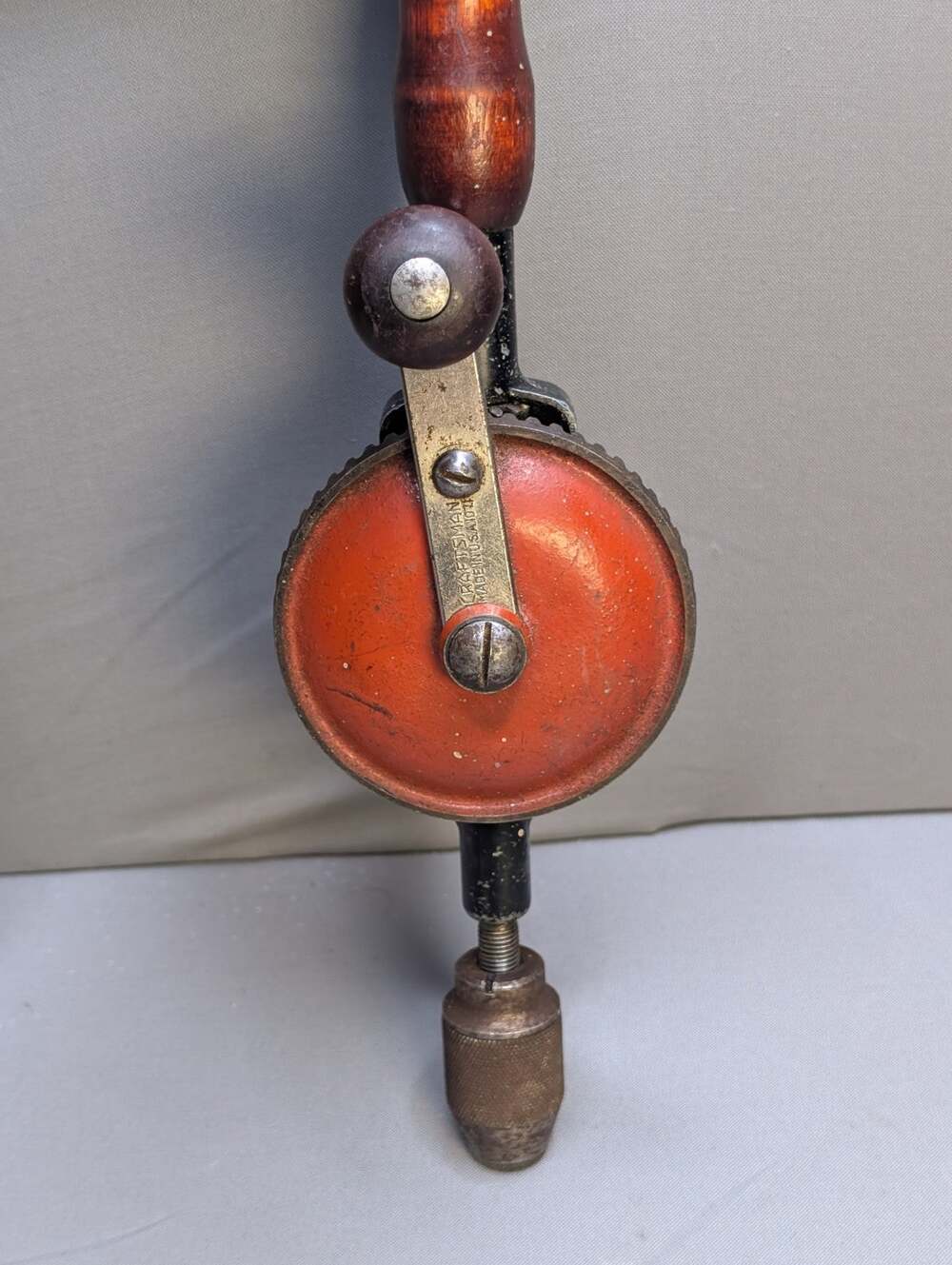 Vintage Craftsman 107.1 Eggbeater Hand Crank DrillWood Handles Red Gear USA
